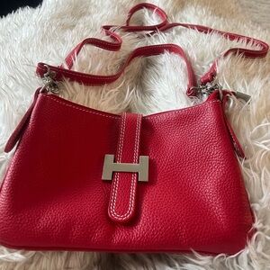 Red Leather Crossbody, Shoulder Handbag Brose  N Pelle Made in Italy